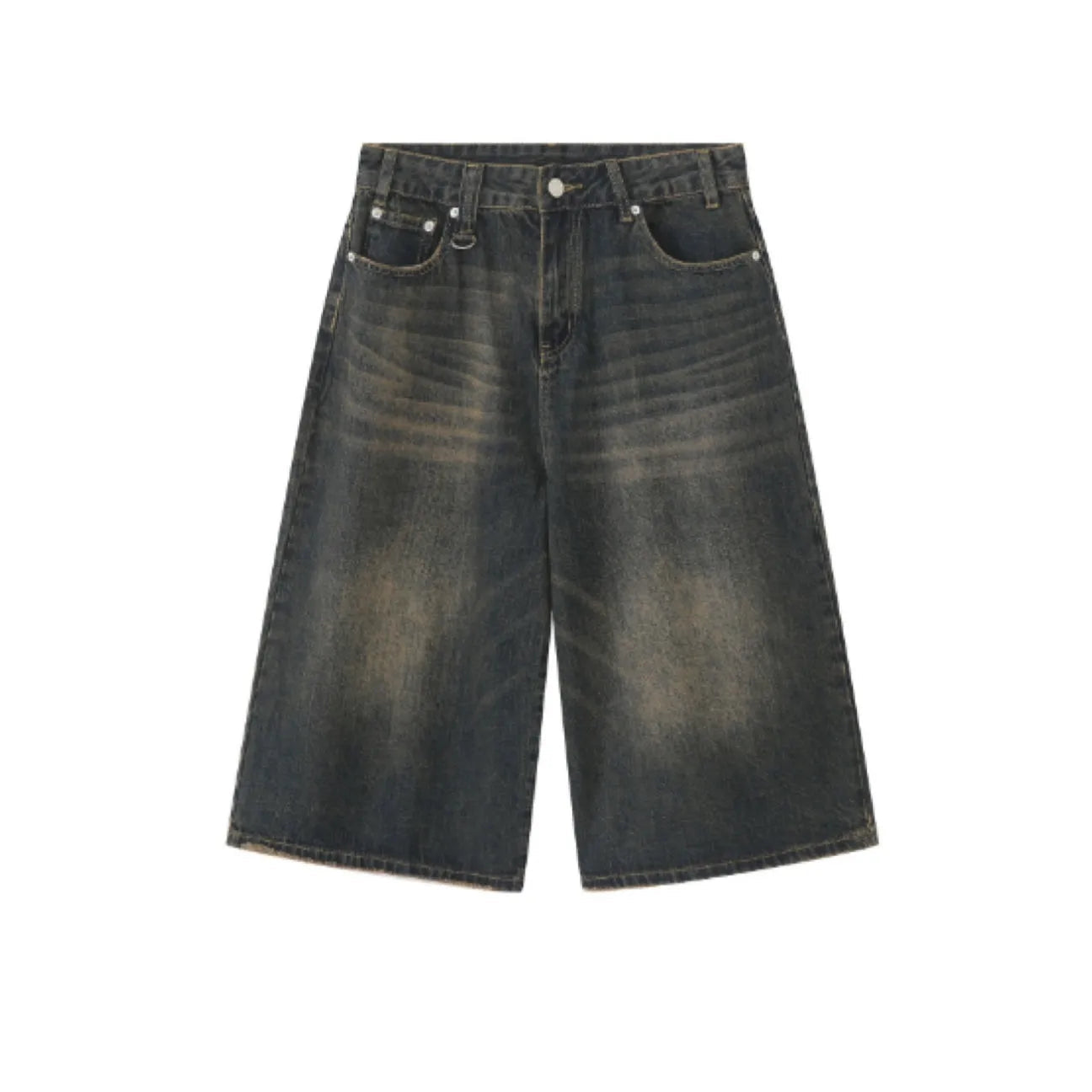 Men's 2026 Summer American High Street Retro Gradient Washed Denim Shorts Lazy Youth Trendy Ins New Versatile Casual Capri Pants ATFH