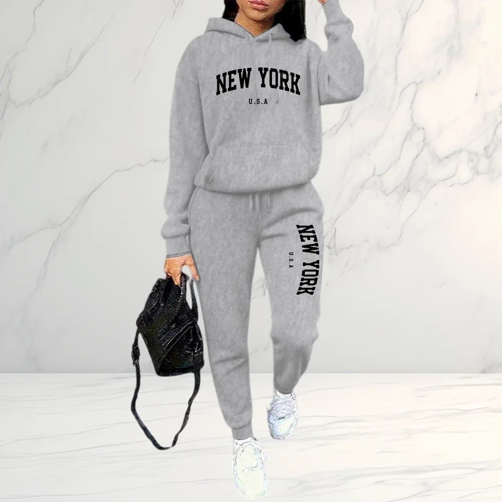 Autumn Winter Women Sets 2pcs Hoodies Pants Suit Sports Outfits Letter Print Aesthetic Clothes Ladies Tracksuit Running Fitness