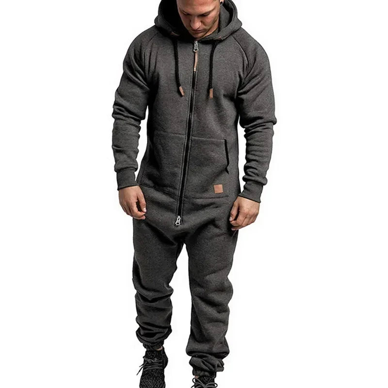 New Custom Design Jumpsuit Pajamas Long-sleeved sports pants solid color splicing casual sweater men's zipper hoodie - ATFH