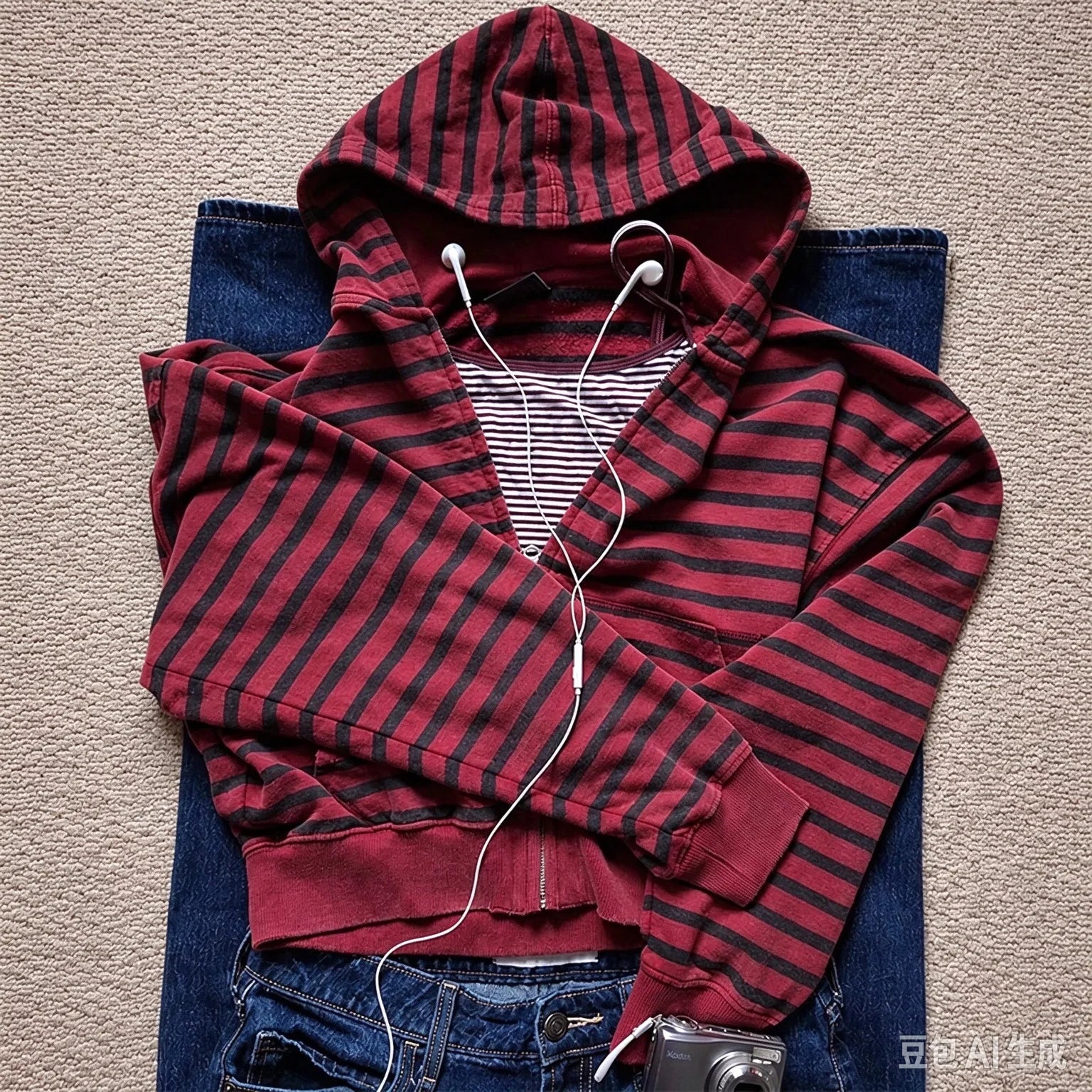Unisex Striped Cropped Zip Up Hoodie Vintage Loose Horizontal Stripe Full Zip Hooded Jackets Autumn Casual Daily Streetwear Tops