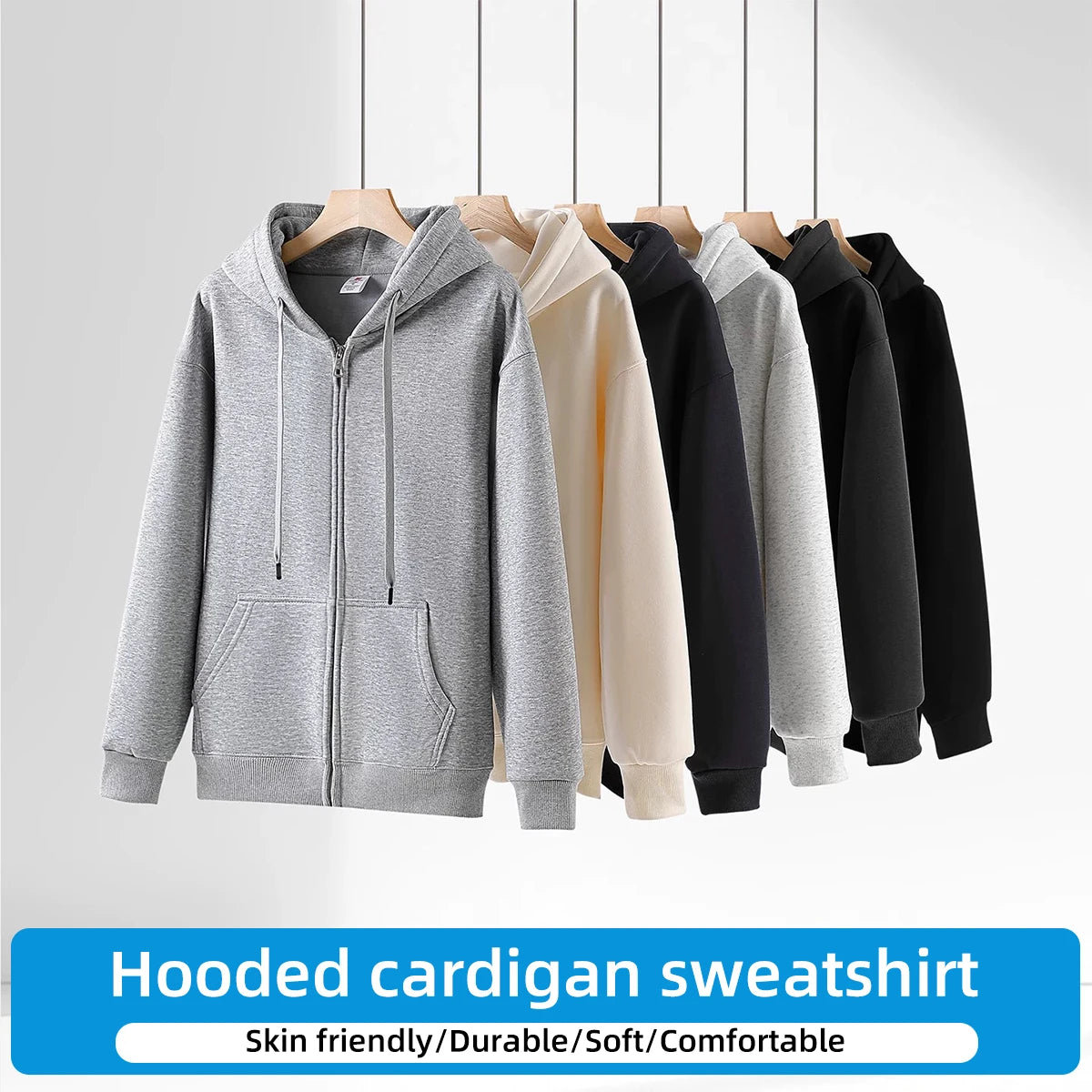 Hooded Cardigan With Zipper Sweatshirt For Warmth Fashion Loose Fit  Casual Entertainment Fashion Men' S And Women'S Wear - ATFH