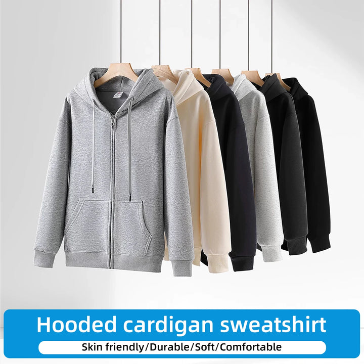 Hooded Cardigan With Zipper Sweatshirt For Warmth Fashion Loose Fit  Casual Entertainment Fashion Men' S And Women'S Wear - ATFH