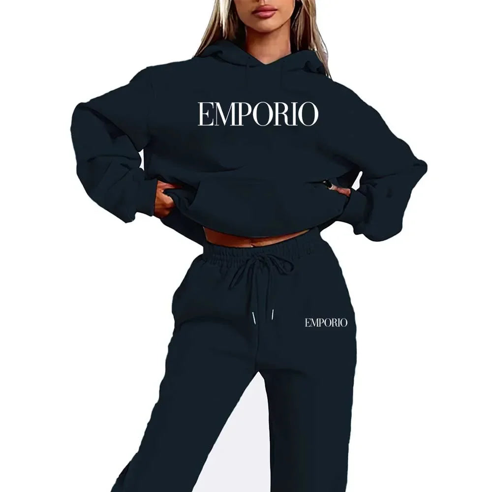 2026 Women's Fleece-Like Hooded Sweatshirt & Joggers Set Print Polyester Lounge Set Matching Sets All-Season Comfort Pant Sets - ATFH