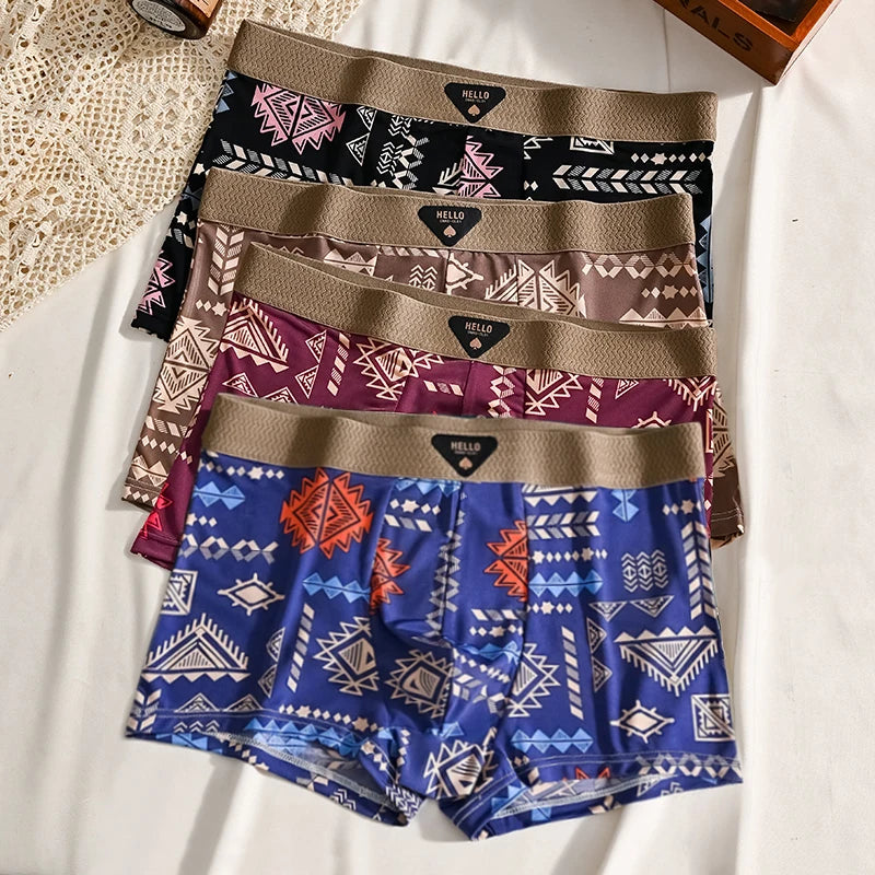 4Pcs Boxer Short Men's Ice Silk Underwear Male Underpants Breathable Sexy Thin Panties U Convex Lingerie Wholesale Lots Plus 6XL