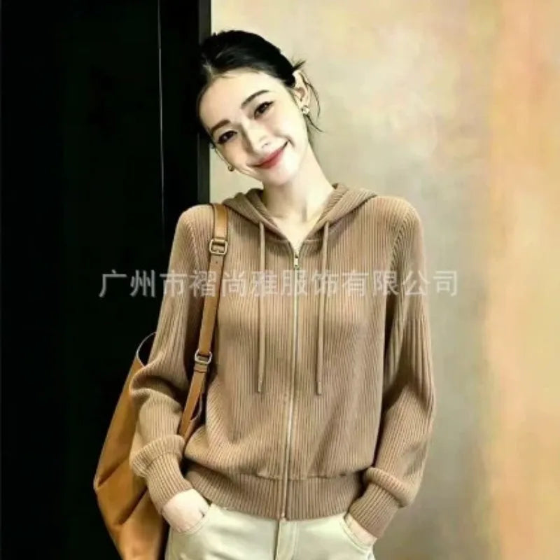 Miyake Pleated 2026 Autumn New Solid Color Zipper Hooded High-end Lazy Style Sweatshirt Pleated Versatile Top for Women Pleat
