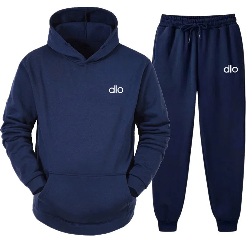 Spring  Autumn Men's Hooded Jogging Gym Fitness and Leisure Set Street Fashion Y2K Clothing Printed Neutral Sports 2-piece Set