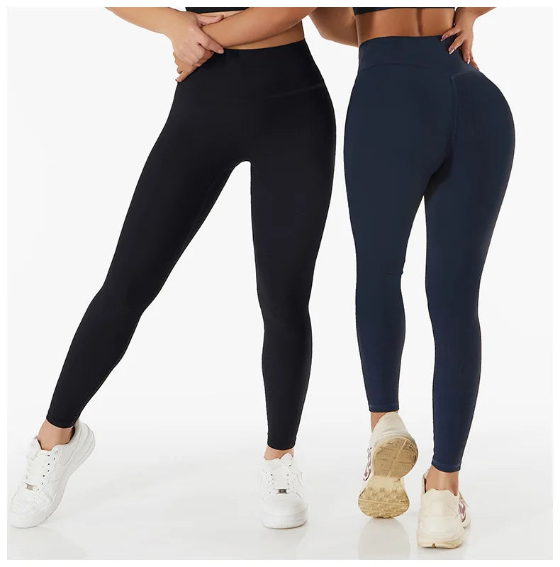 New Ribbed Seamless Yoga Pants High Waist Gym Leggings Sport Women Fitness Female Legging Tummy Control Running Tights - ATFH