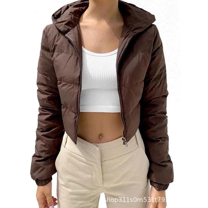 Solid Women Parkas Hooded Slim Fit Parka Zipper Cardigan Jackets Outerwear Pockets High Street Long Sleeve Winter Spliced ATFH