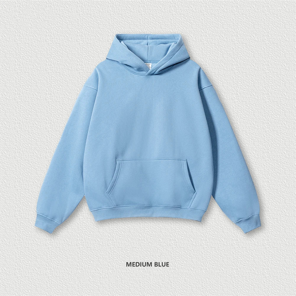 Autumn Winter Men 345gsm Fleece Hoodies Unisex Women Relax Fit Warm Solid Hooded Pullovers Sweatshirts HY0863 - ATFH