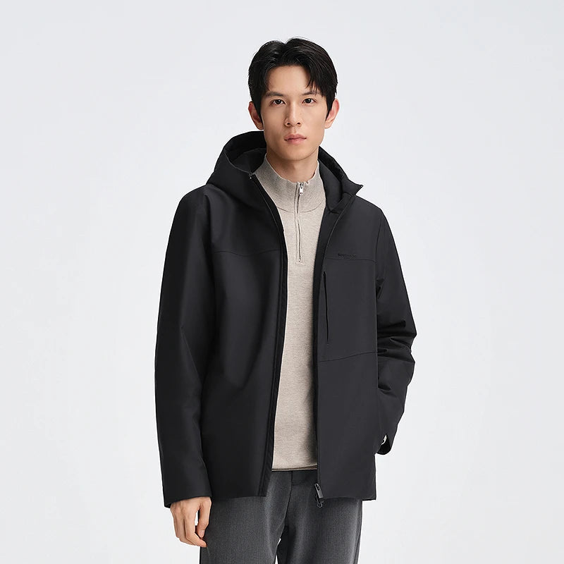 BOSIDENG Men's Hooded Goose Down Jacket 90% 700FP Water Resistant Casual Puffer Coat, Slim Fit Business Style