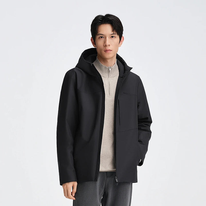 BOSIDENG Men's Hooded Goose Down Jacket 90% 700FP Water Resistant Casual Puffer Coat, Slim Fit Business Style