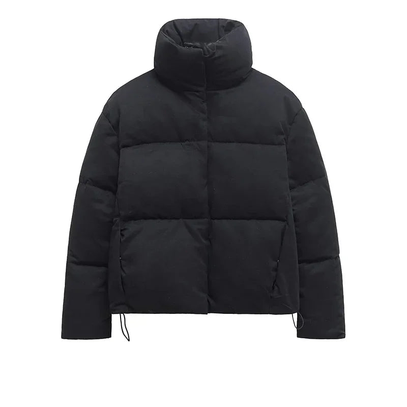 Winter Casual Cotton Coats Women's Stand Collar Zipper Long Sleeve Warm Short Outerwear Ladies Windproof Commuter Jackets ATFH