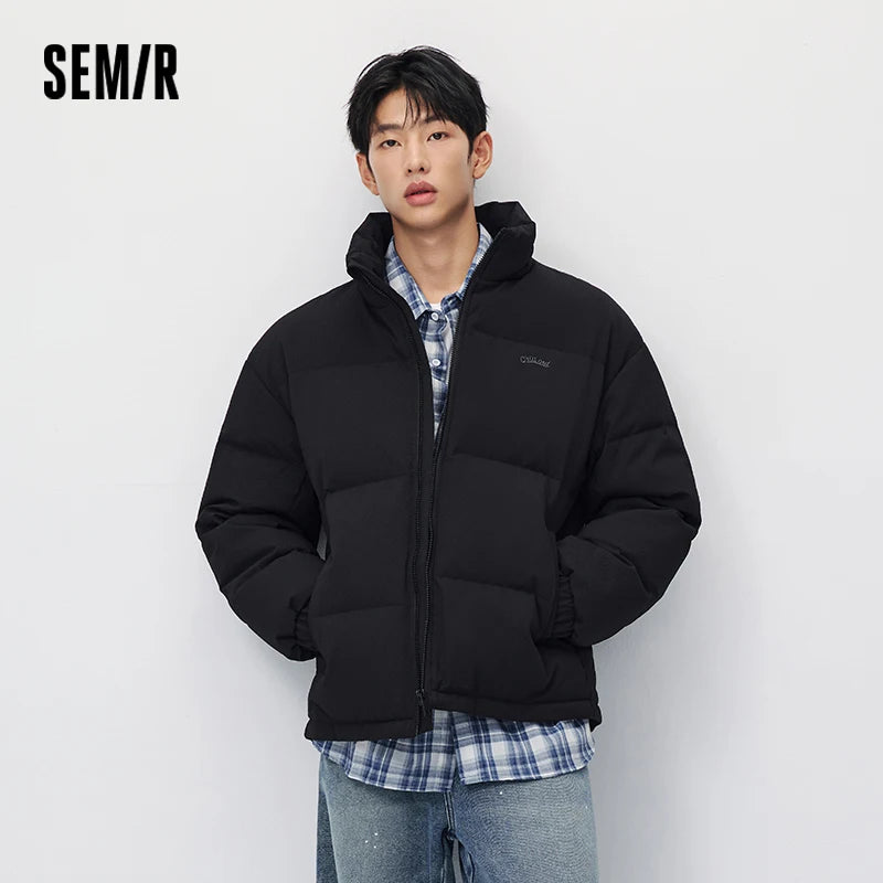 Semir Men Down Jacket 80 Percent Down Fill Minimal Design Textured Puffer Letter Embroidery 2026 New Winter Daily Wear
