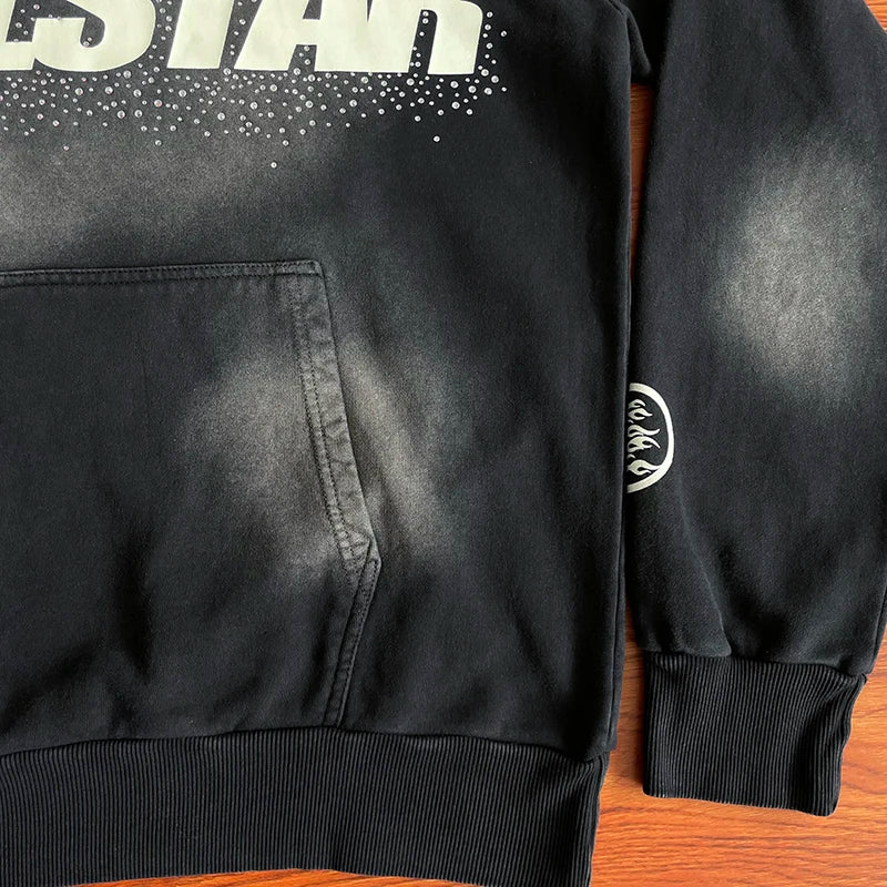 HS  Wash water heavy diamond set casual hoodie - ATFH