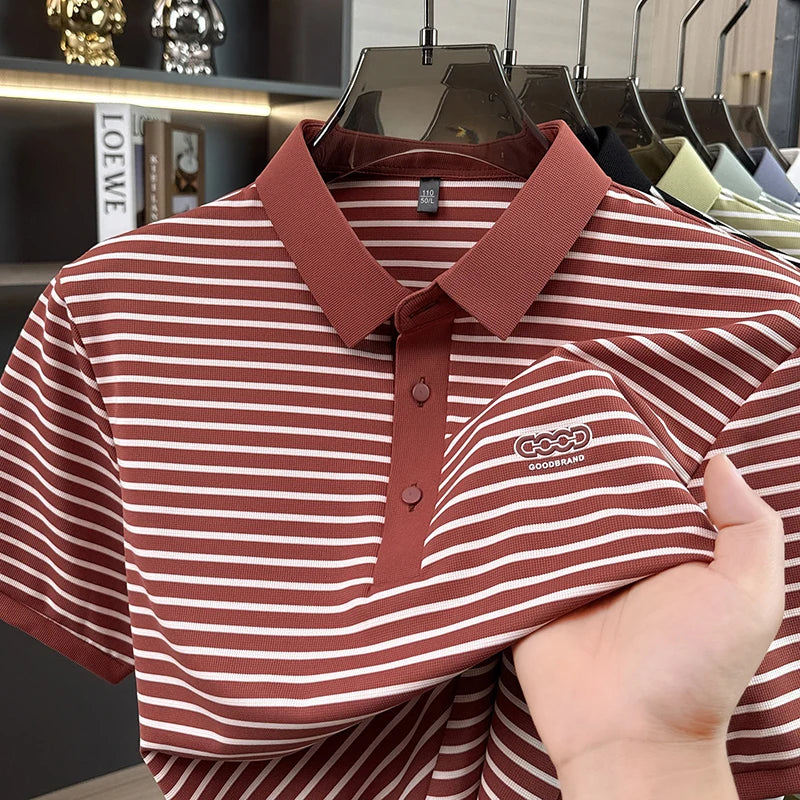 High end brand embossed short sleeve polo shirt fashion striped men's new casual summer breathable comfort luxuriuos T-shirt