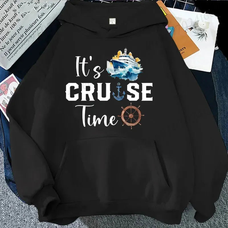 It's Cruise Time Friends Hoodies Vacation Travel Sweatshirts Cruise Ship Graphic Tops Family Cruise Trip Pullover Tracksuits