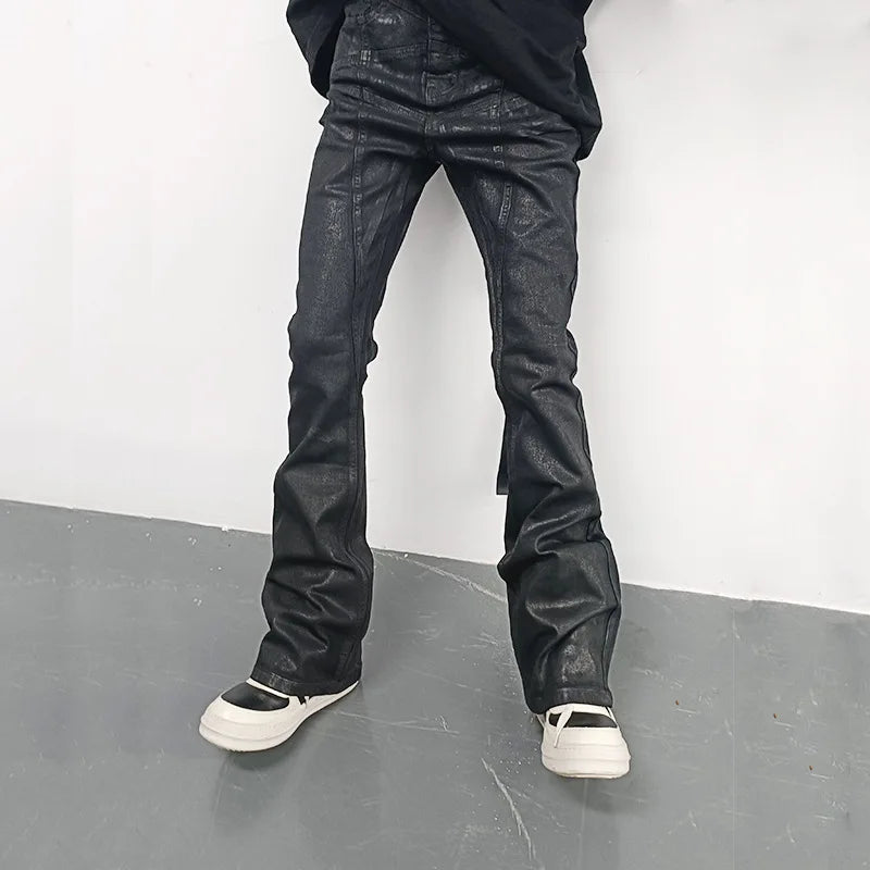 RO Style Wax Pants Men's Handmade Brushed Wax Pentagram Wax Surface Coating Horn High Elasticity Jeans Pant Dark ATFH