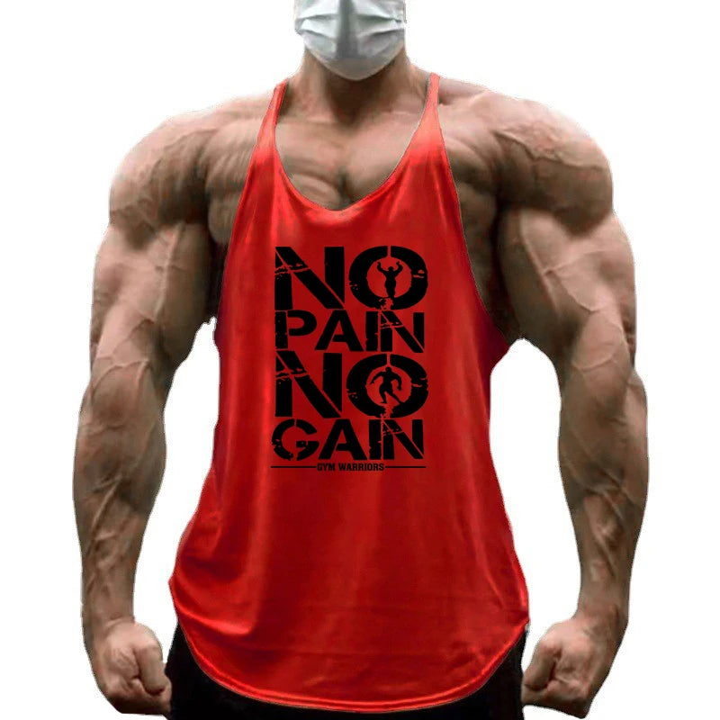 NO PAIN NO GAIN Workout Gym Clothing Bodybuilding Stringer Tank Top Men Cotton Vest Y Back Sleeveless Shirt Sports Singlets
