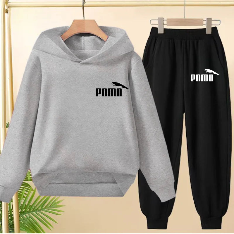 Leisure Children Hoodie Sportswear With Classic Prints Simple Elements Breathable Versatile Two-piece Set For Both Boy And Girl - ATFH