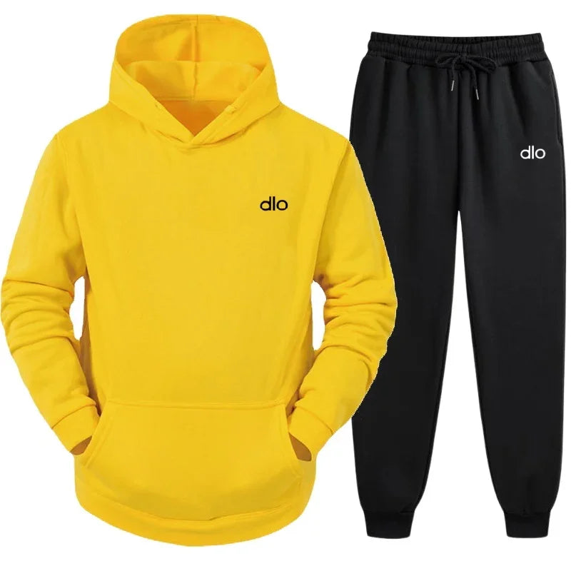 Spring  Autumn Men's Hooded Jogging Gym Fitness and Leisure Set Street Fashion Y2K Clothing Printed Neutral Sports 2-piece Set