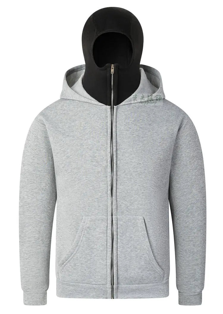 Balaclava Men Zip Hoodie Winter Warm Casual Sweatshirt Y2K with Hooded Face Mask Zipper Design Sports Jacket Outdoor Activities - ATFH