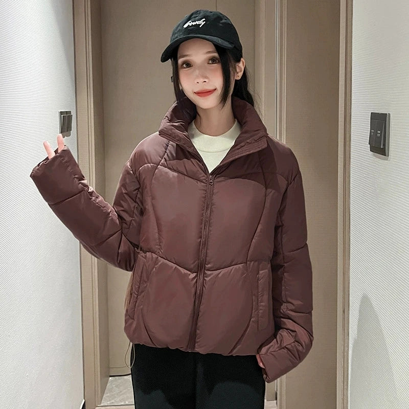 Winter Down Cotton Coat Women Stand Collar Solid Loose Padded Jacket Puffer Parkas Casual Female Bomber Thicken Warm Outwea ATFH