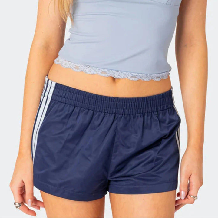 Sports Shorts Women Summer Casual Shorts Fashion Stripe Print Elastic Waist Mini Shorts Loose Workout Short Pants Beach Shorts Tahsi Fashion House