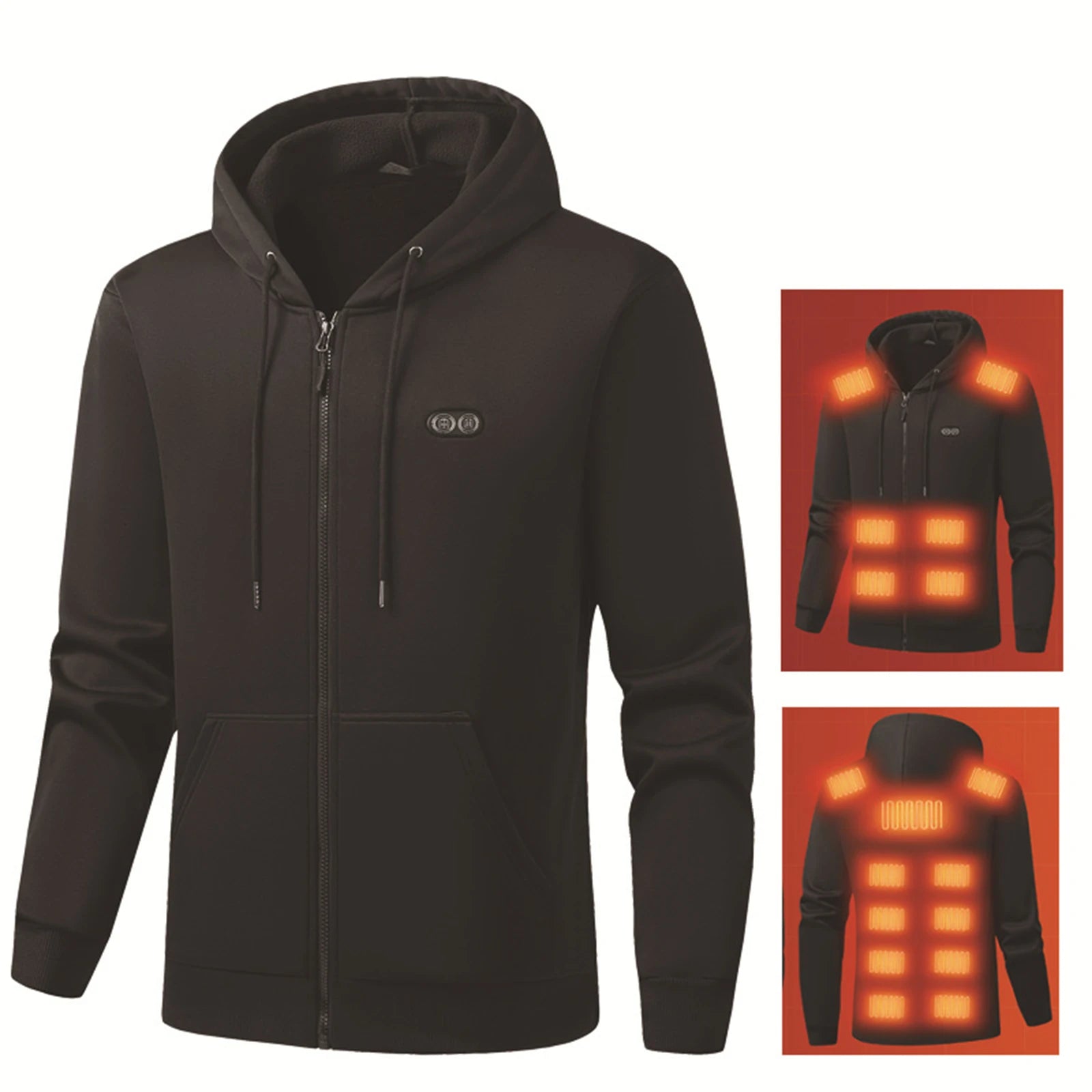 Men'S Hooded Sweatshirt Hot Sweater 17 Heating Warm Cardigan Jacket Overcoat Full Zipper Autumn Winter Casual Hoodies Tops - ATFH