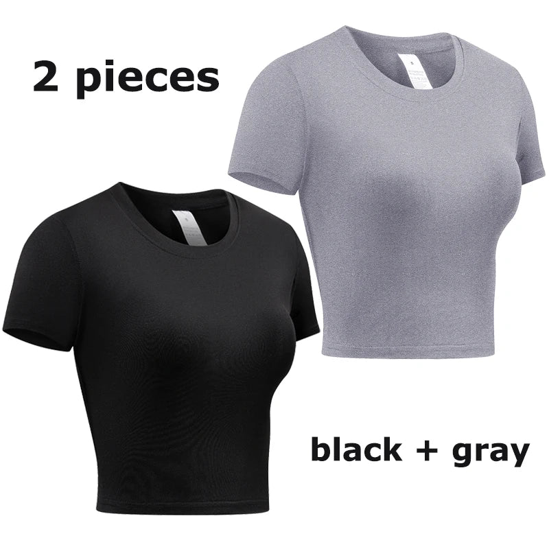 Women's Compression Shirt Short Sleeve Athletic Yoga Running T-Shirt Summer Gym Workout Quick Dry Stretchy Tees Tops Baselayer - ATFH