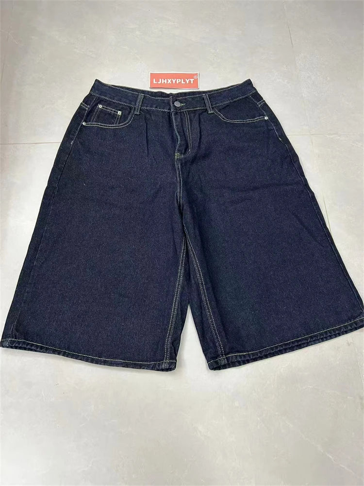 Summer Women's Multi-pocket Design Vintage Denim Shorts Y2k Cool Girl Wide Leg Pants Female Fashion Calf-length Trousers ATFH