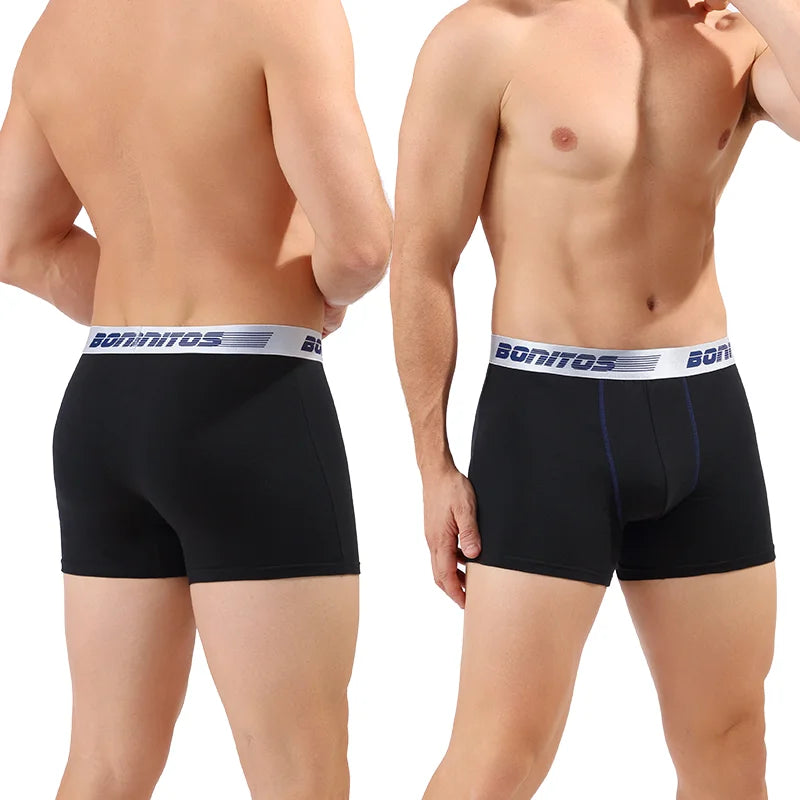 3 Pieces Cotton Men's Panties BONITOS Letter Waistband Boxer Briefs Solid Color Boxers Underwear For Man Classic Men Underpants