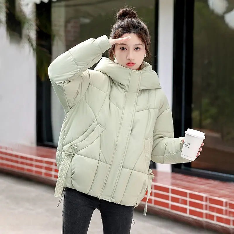 Large Down Short Hooded New Winter Thick Warm Jacket, Loose And Slimming Cotton Jacket