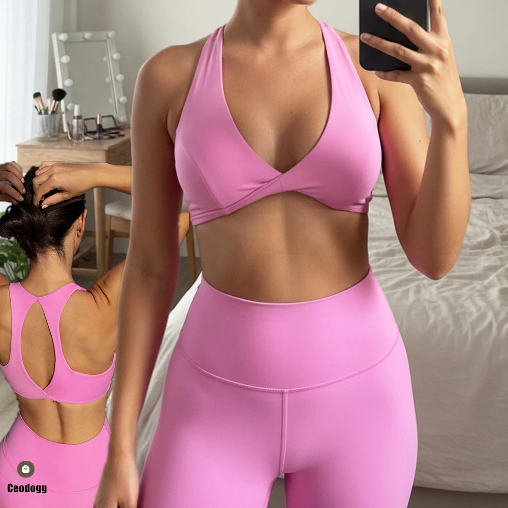 Women's Twist Cross Sports Yoga Bra Hollow Out Back Top Push Up Fitness Bra Gym Workout Athletic Top Bralette Active Wear XP159 - ATFH