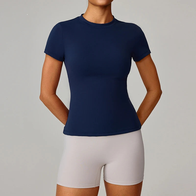 MEXZT Running Sports T Shirts Women GYM Yoga Running Fitness Tops Summer Short Sleeve Breathable Tees Fashion Tight Clothes New - ATFH