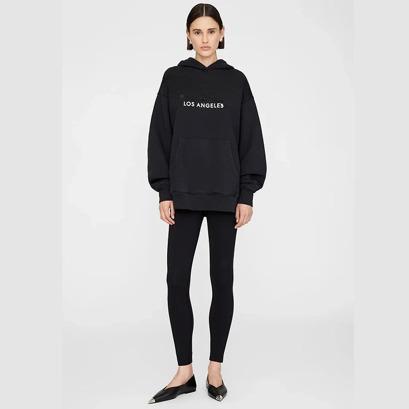 New 2026 Autumn Winter North American Niche Classic Letter Front Felt Patch Embroidered Fleece Women's Fleece Hoodie Sweatshirts - ATFH