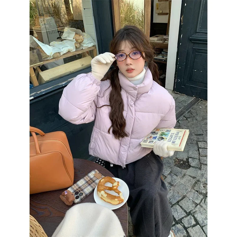 Stand Collar Outerwear Cute Female Long Sleeve Clothing Bread Cotton Coats Top Korean Style Thickened Winter Short Cotton Jacket
