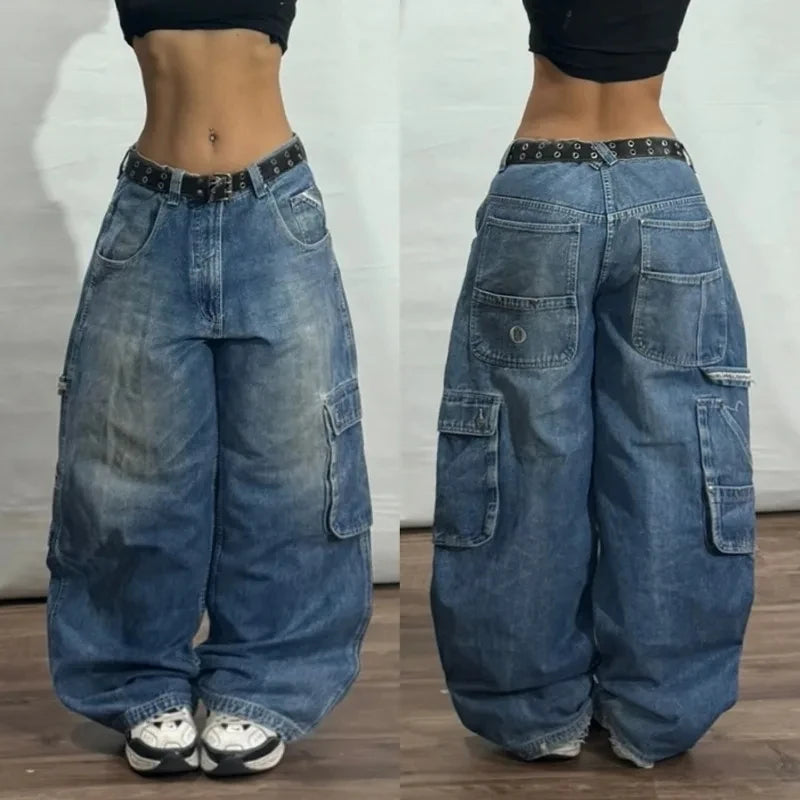 2024 American New Fashion Patch Baggy Casual Jeans For Men And Women Y2K High Street Harajuku High Waist Wide Leg Denim Trousers ATFH