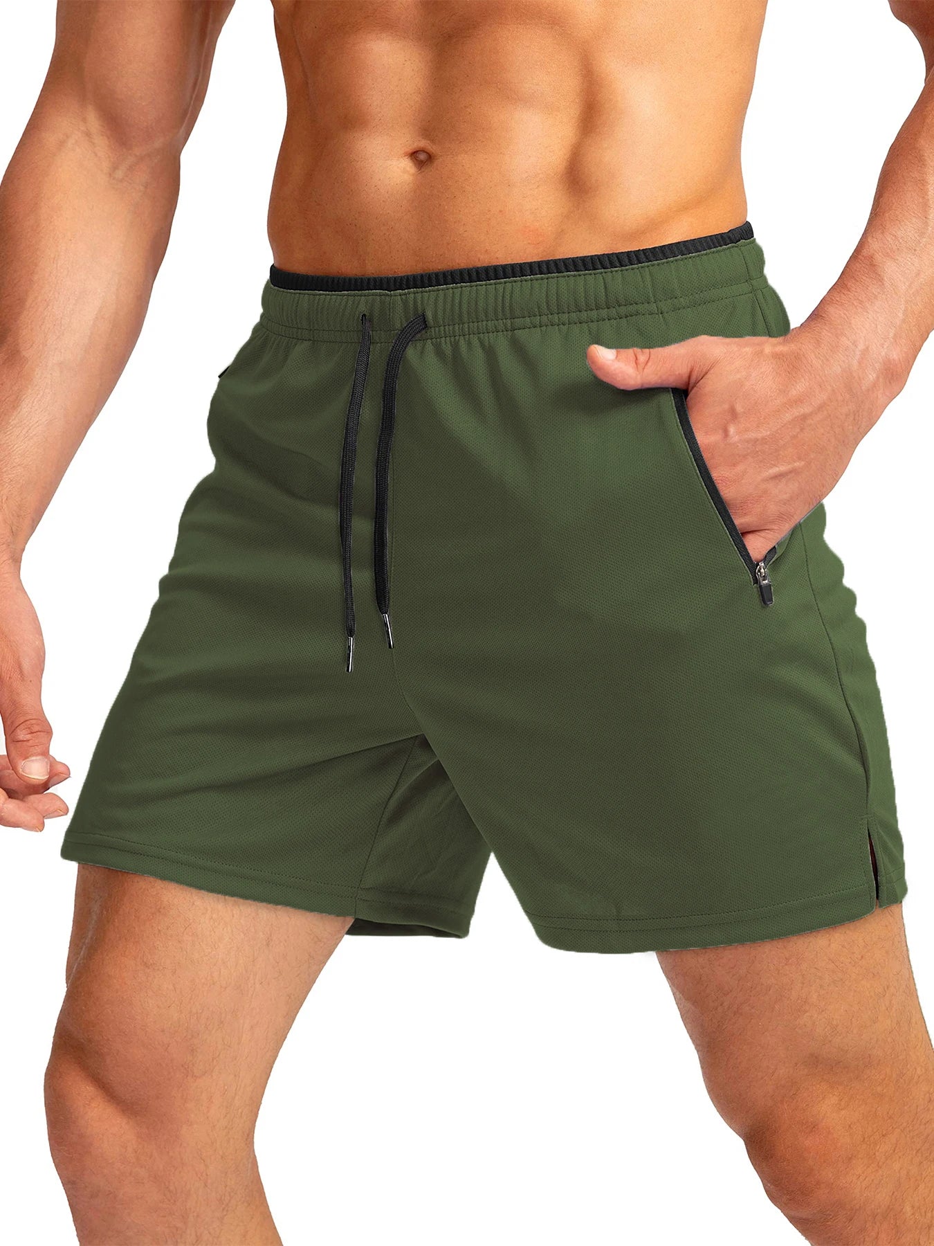 Men's running shorts with zippered pockets, quick-dry, suitable for gym workouts, 5-inch men's shorts