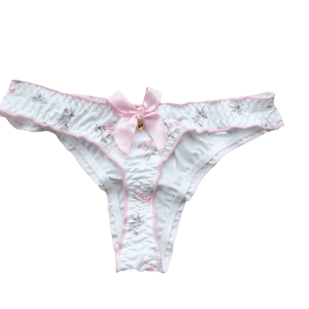 Japanese Style Sweet Bow Women Panties Ruffle Low Waist Girls Briefs Flower Ice Silk Printed Underwear Students