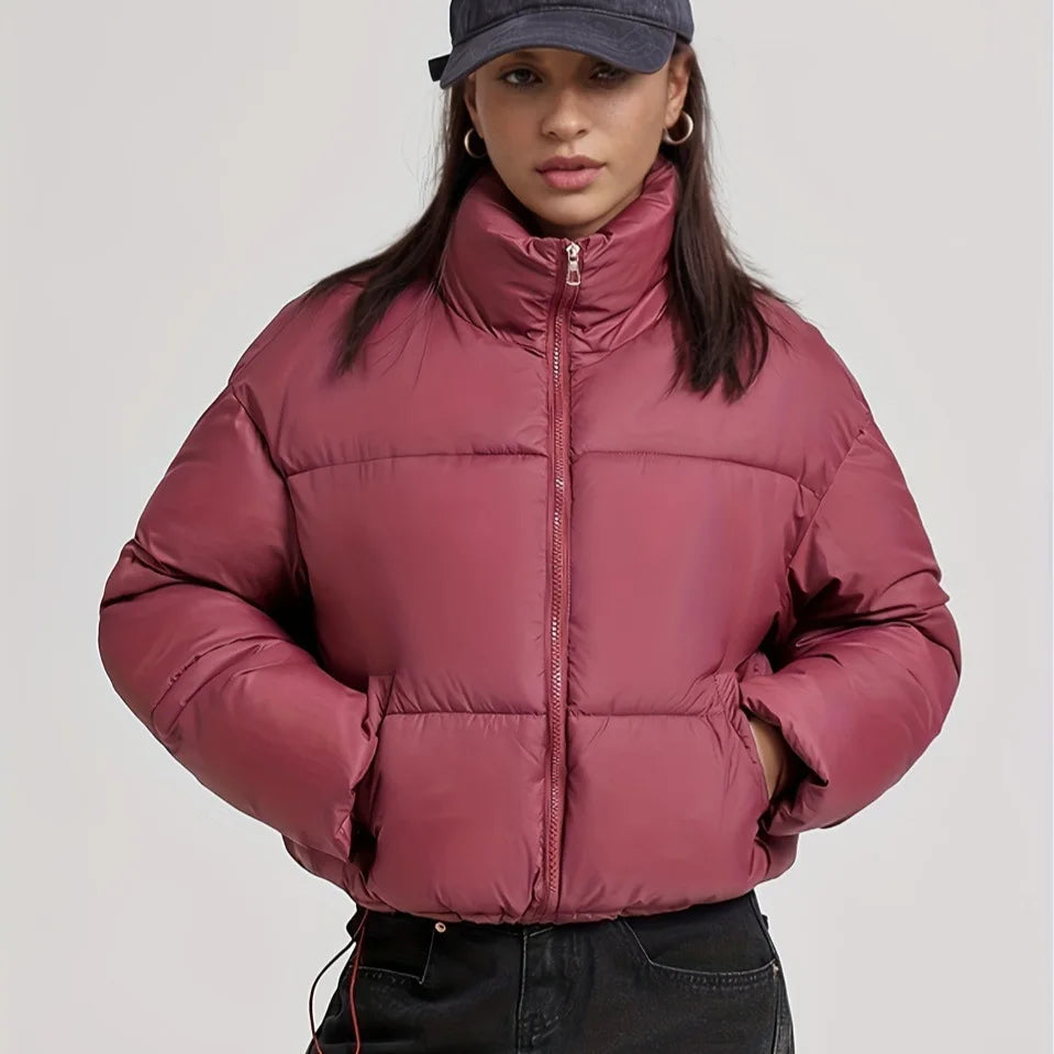 European American New Fashion Women's Stand Collar Long Sleeve Solid Color Casual Trendy Simple Basic Quiled Coats Female Parkas ATFH