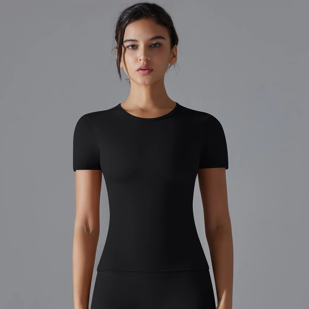 Women Running Sports T Shirt Summer Short Sleeve Round Neck Breathable Stretchy GYM Yoga Slim Fitness Active Top Tee - ATFH