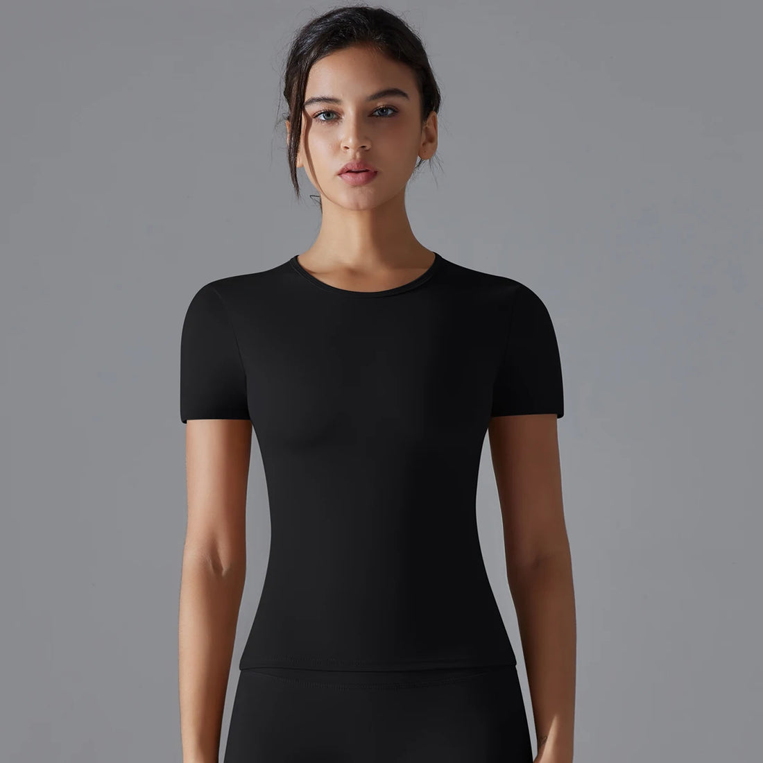 Women Running Sports T Shirt Summer Short Sleeve Round Neck Breathable Stretchy GYM Yoga Slim Fitness Active Top Tee - ATFH