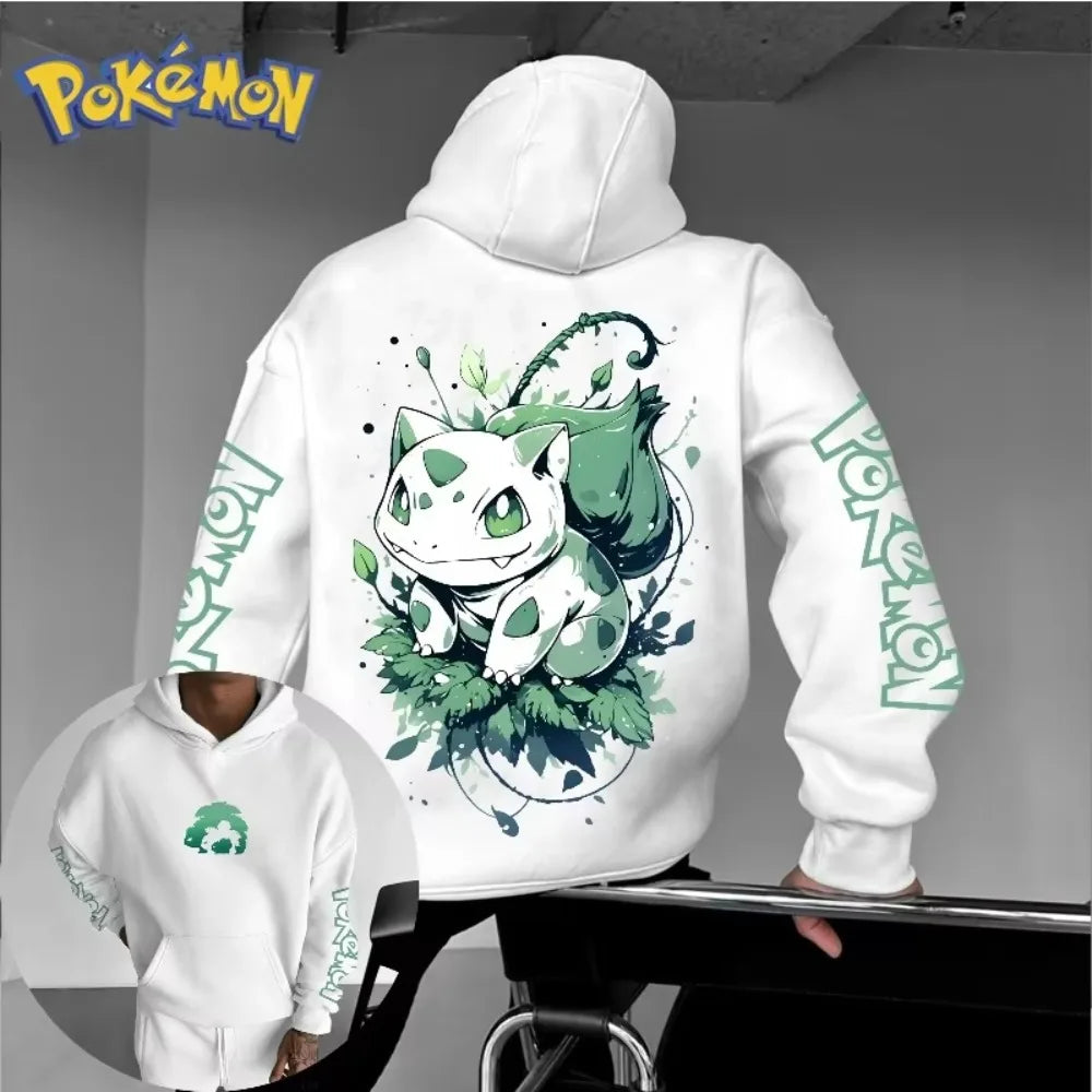 Men's New Pokémon Game Bulbasaur Printed Hoodie for Men and Women Autumn/Winter  Harajuku Large Size Casual Trend Sweater Top - ATFH