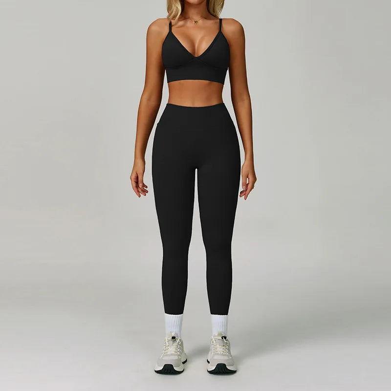 2/3PCS Seamless Yoga Set Gym Workout Suits Athletic Wear Women Legging Fitness Bra Crop Top Long Sleeve Sports Suits Sportswear - ATFH