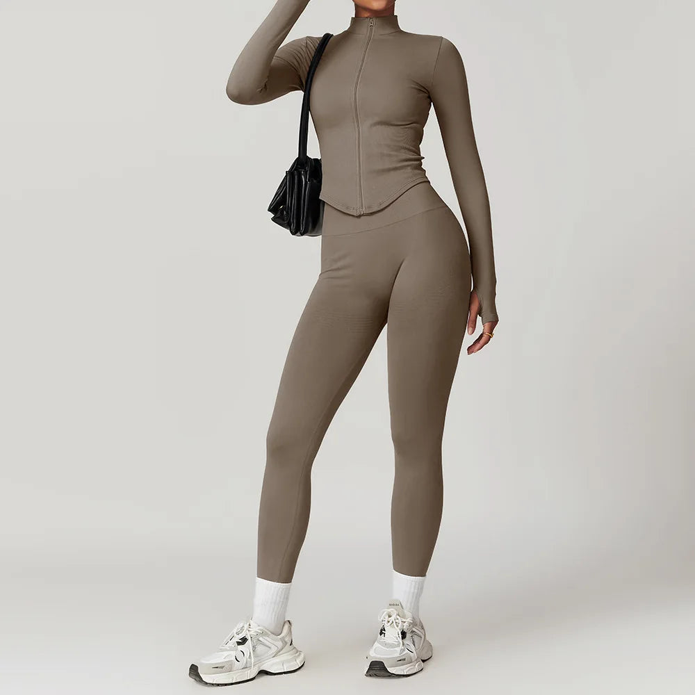 2/3/4PCS Yoga Set Gym Clothes Sportswear Seamless Yoga Suits For Women Fitness Long Sleeved Tracksuits Sports Bra Gym Leggings - ATFH