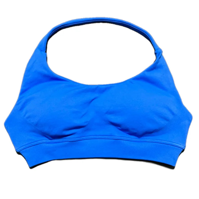 HISTELLO Women Seamless Halter Top Sports Bra High Support Push-up Open Back Pilates Gym Wear Fitness Yoga Workout Underwear - ATFH