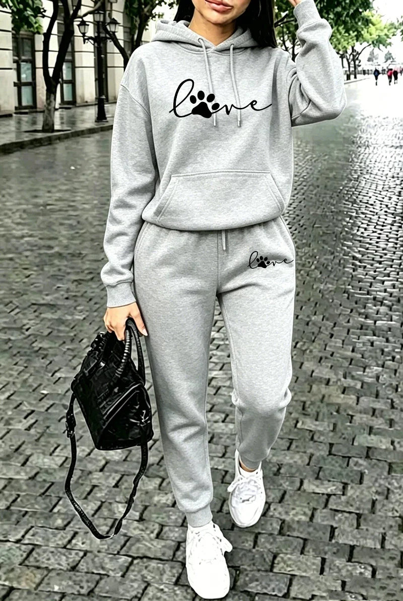 2026 New in Womens Outfits Print Casual Hooded Sweatshirts Outdoors Sports Jogging Clothing Fall Winter Single Item Hoodie Pants