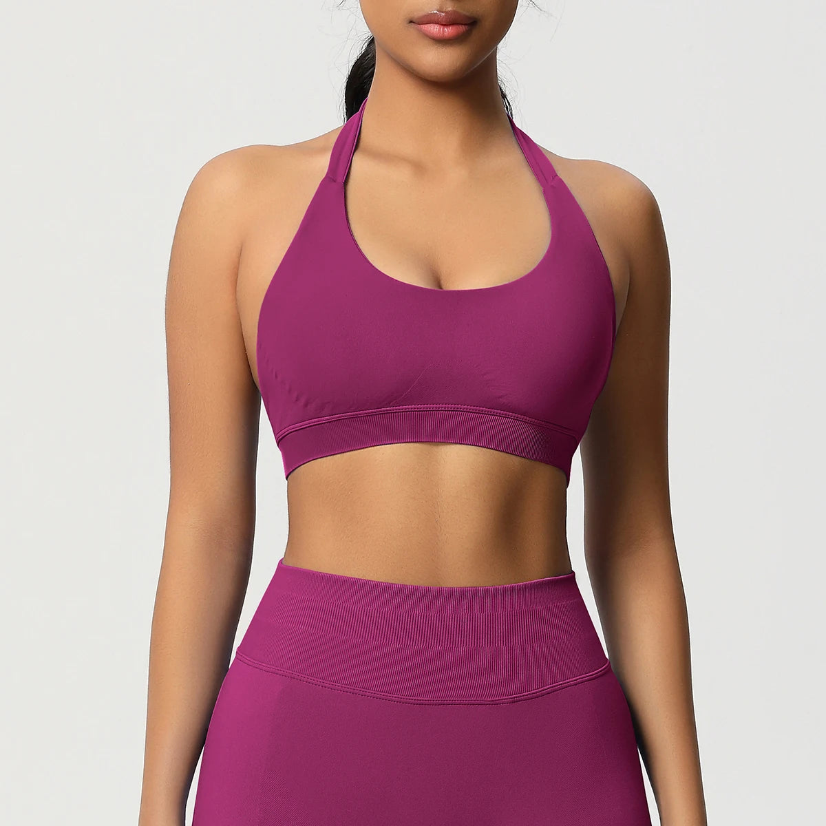 High Stretch Sports Bra Women Halter Seamless Yoga Bra Padded Backless Sports Bras Gym Crop Top Push Up Workout Yoga Tops Woman - ATFH