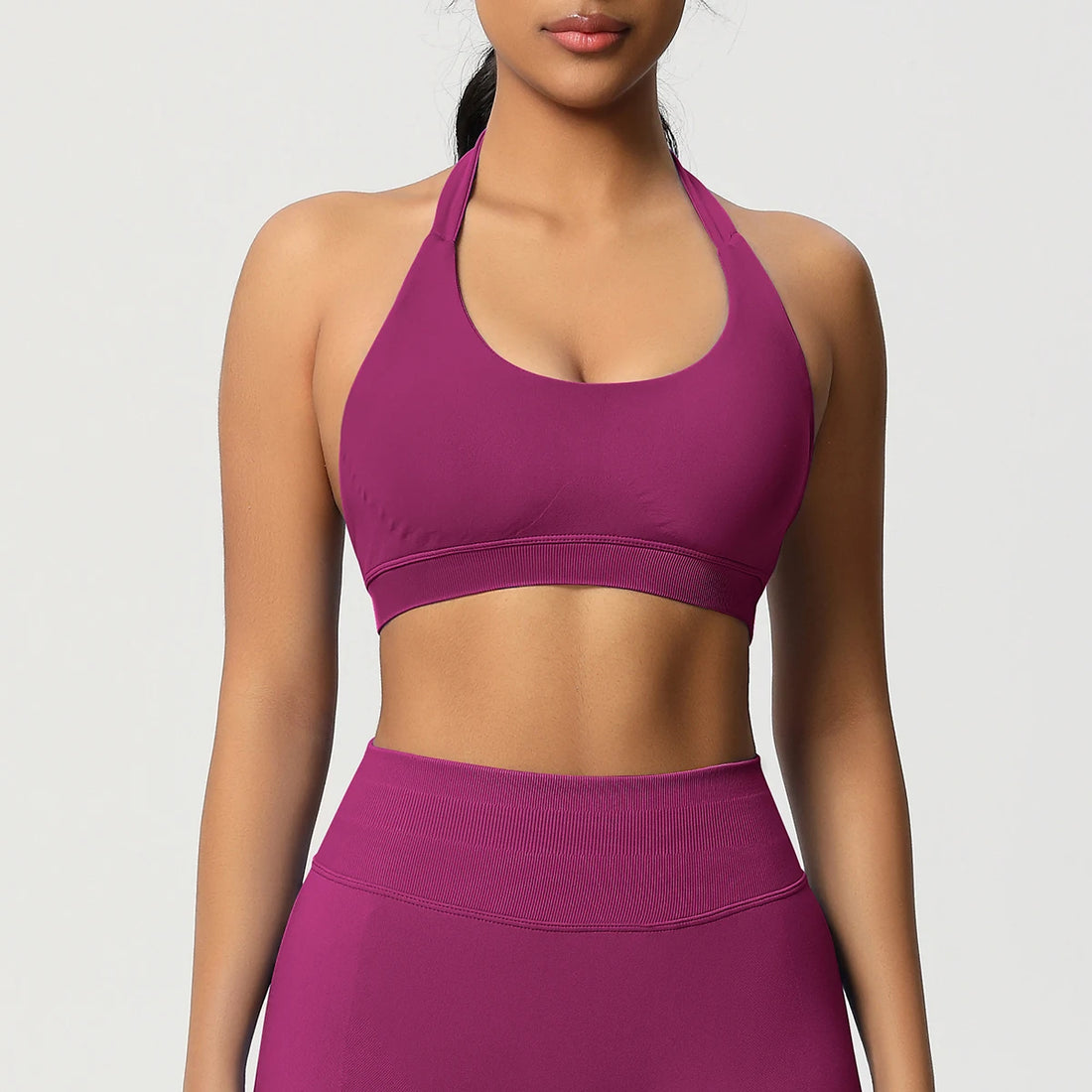 High Stretch Sports Bra Women Halter Seamless Yoga Bra Padded Backless Sports Bras Gym Crop Top Push Up Workout Yoga Tops Woman - ATFH