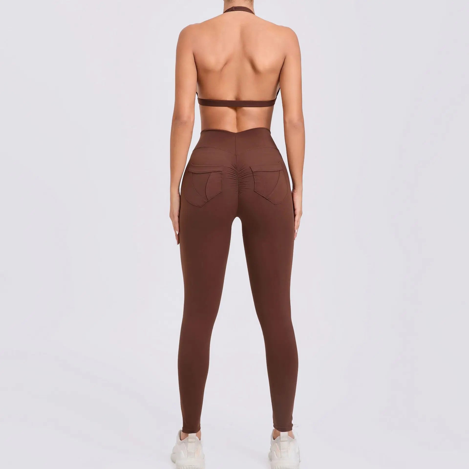 Workout Set for Women Quick Dry Yoga Outfit Seamless Sports Bra High Waist Gym Leggings with Pockets Running Fitness - ATFH